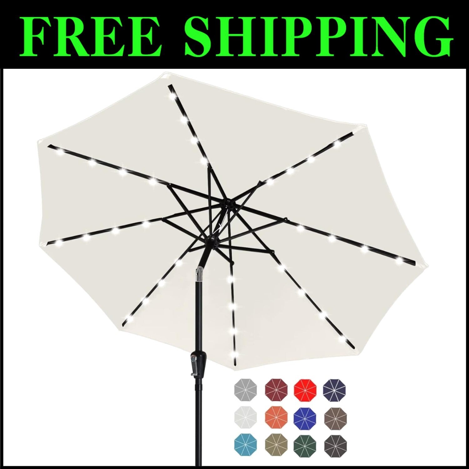 Versatile 9FT Solar Powered Patio Umbrella with 32 LED Lights for Outdoor Use