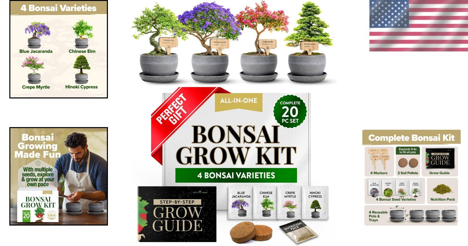 Elegant Bonsai Tree Starter Kit: 4 Unique Varieties & In-Depth Grow Guide