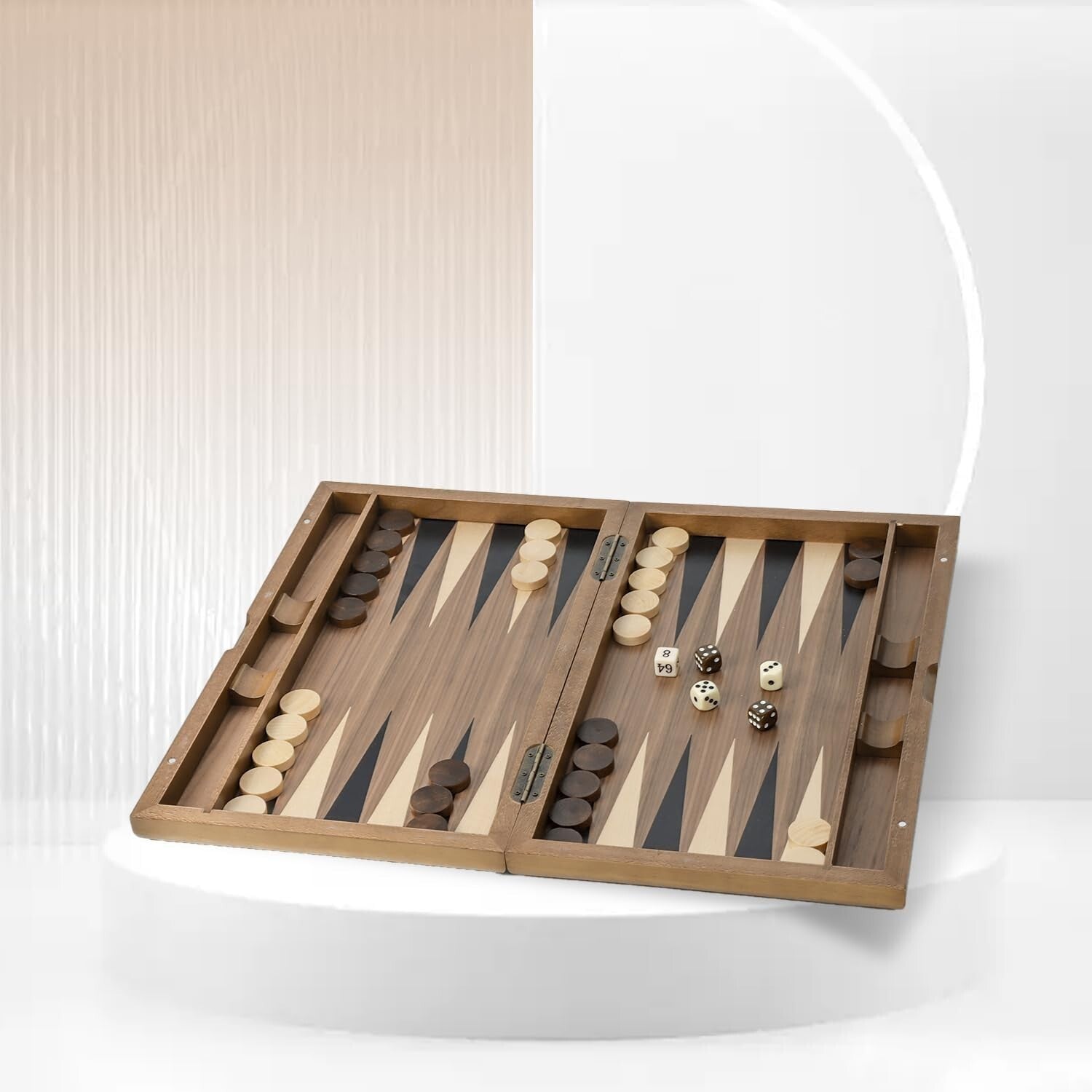 Elegant Wooden Backgammon Board - Complete 20.5" Folding Set with Pieces