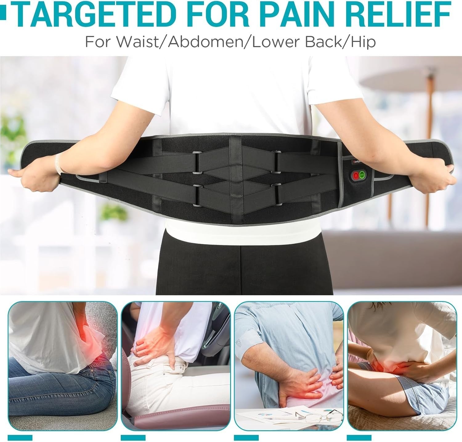 Rechargeable Back Massager with 3 Heat and Vibration Settings - Great for Gifts