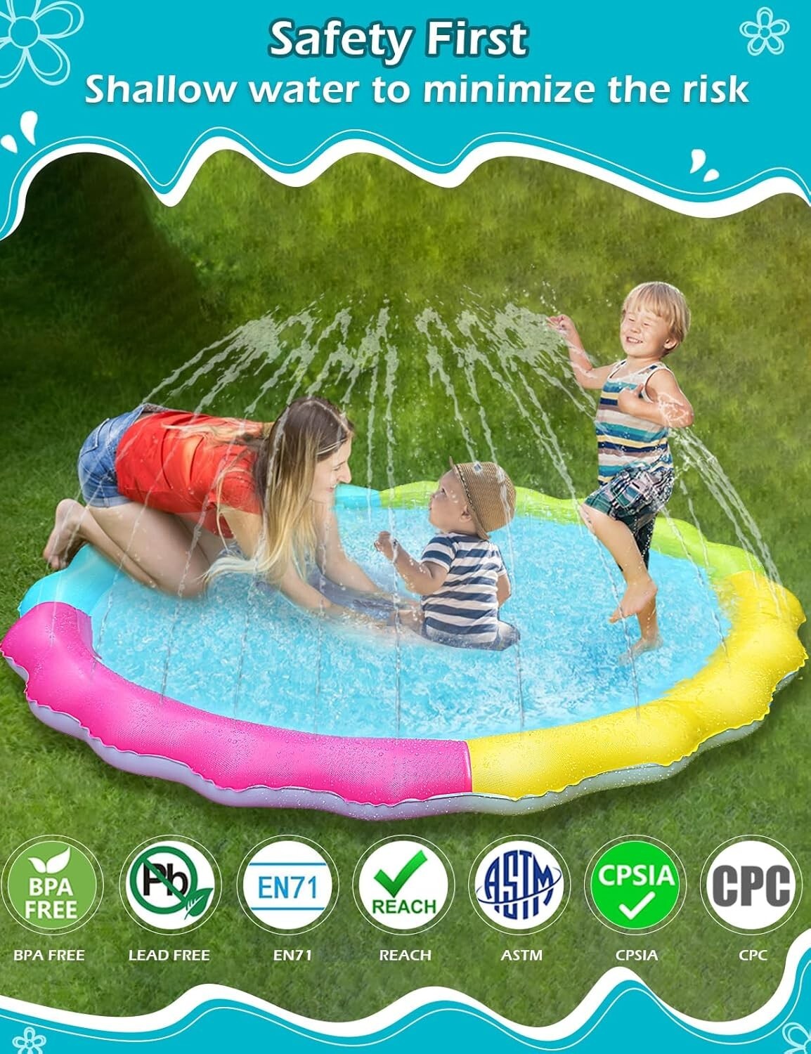 XXL Non-Slip Splash Pad Sprinkler for Kids & Pets - 87 Inch Fun Outdoor Mat
