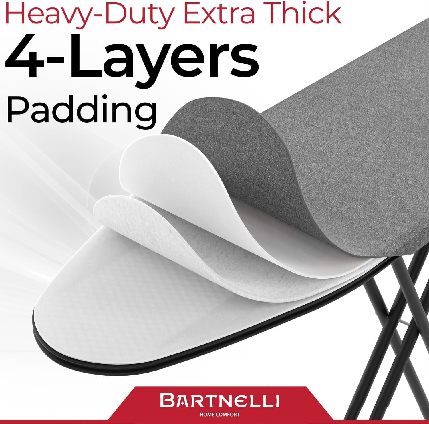 Lightweight Ironing Board with 4-Layer Pad & Adjustable Height - 48l x 14w