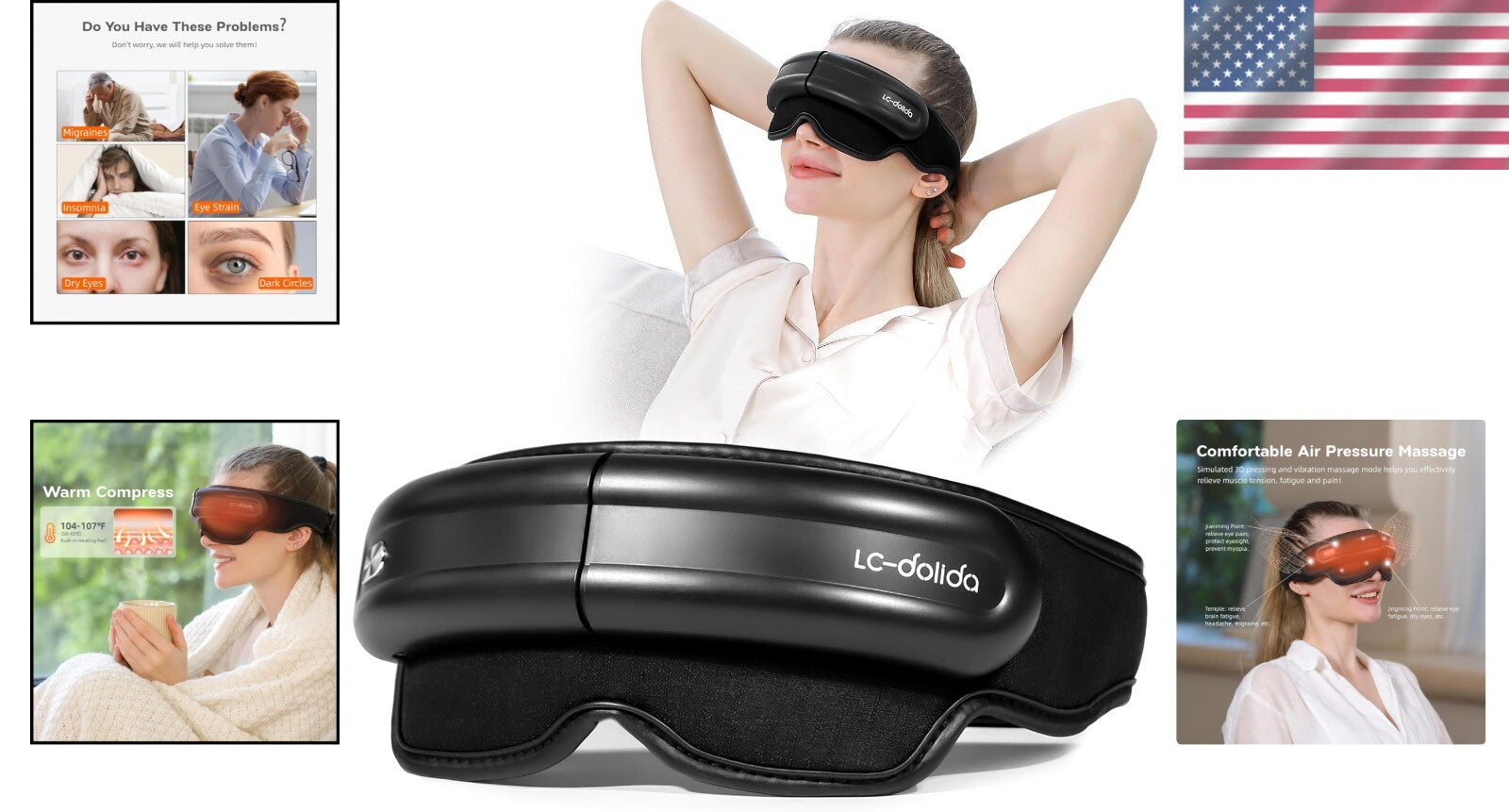Air Compression Eye Massager with Heat - Alleviate Eye Fatigue & Dark Circles