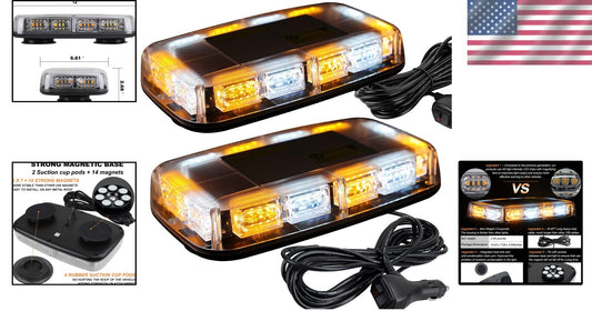 2pcs Waterproof LED Strobe Lights with Magnetic Base for Trucks and Snow Plows