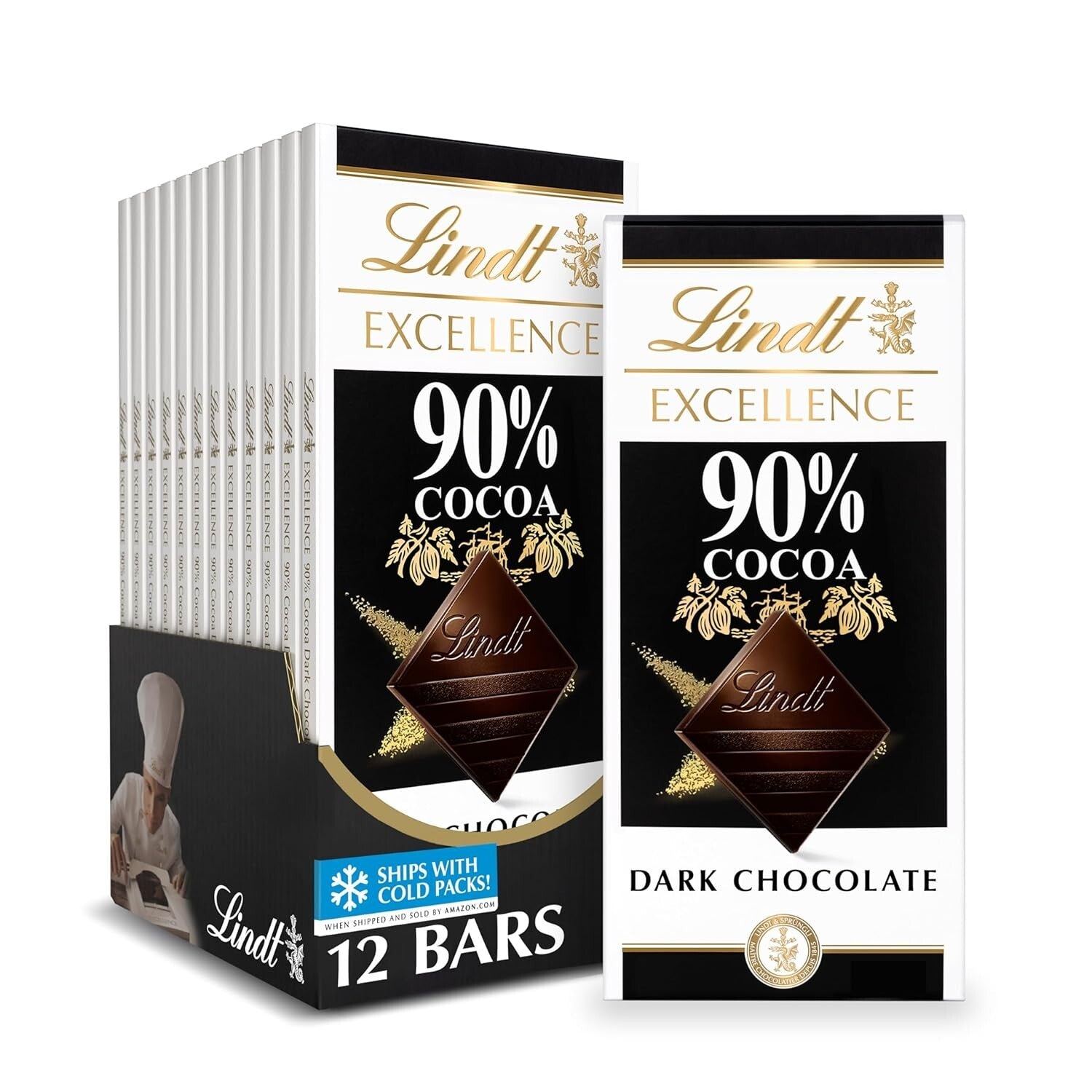 EXCELLENCE 90% Cocoa Dark Chocolate – Perfect for Pairing or Baking, 12 Bars