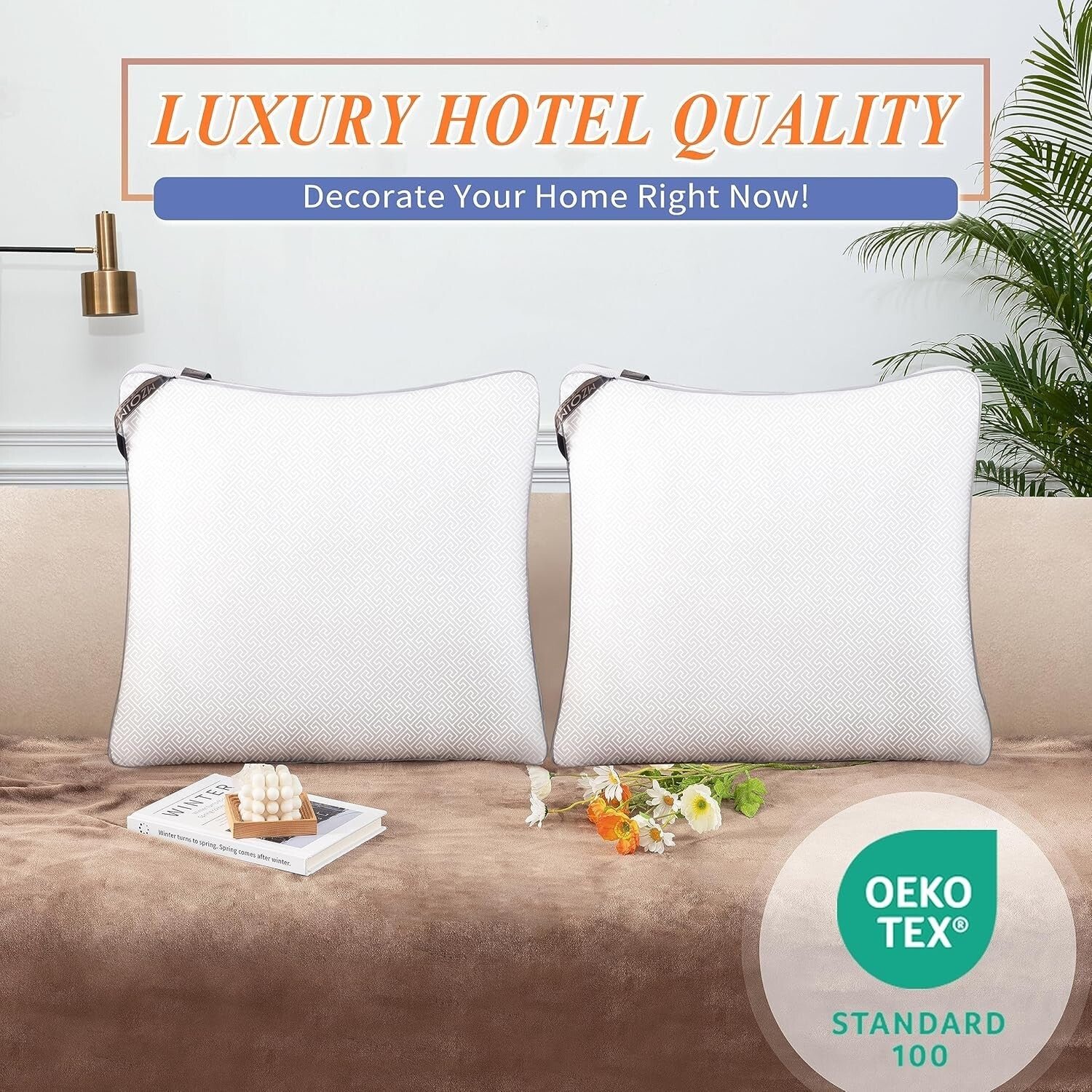 Breathable Microfiber Sleep Pillows - 2 Pack European Size for Neck Pain Relief