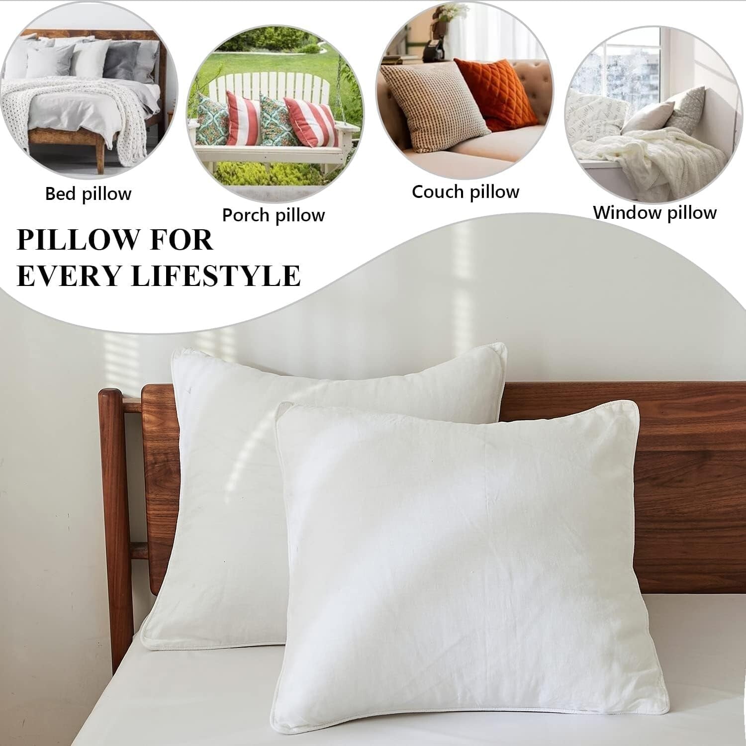 Classic White Trim Linen Euro Pillow Shams - Set of 2, 26"x26" Luxury Covers