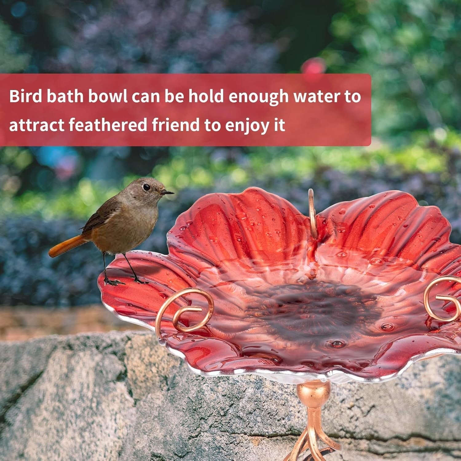 Elegant 31-Inch Birdbath Feeder in Vibrant Red Glass - Perfect for Garden Spaces