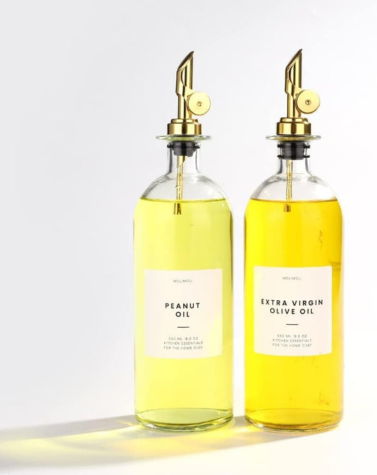 Elegant Minimalist Glass Olive Oil and Vinegar Dispenser Set with Labels - 500ml