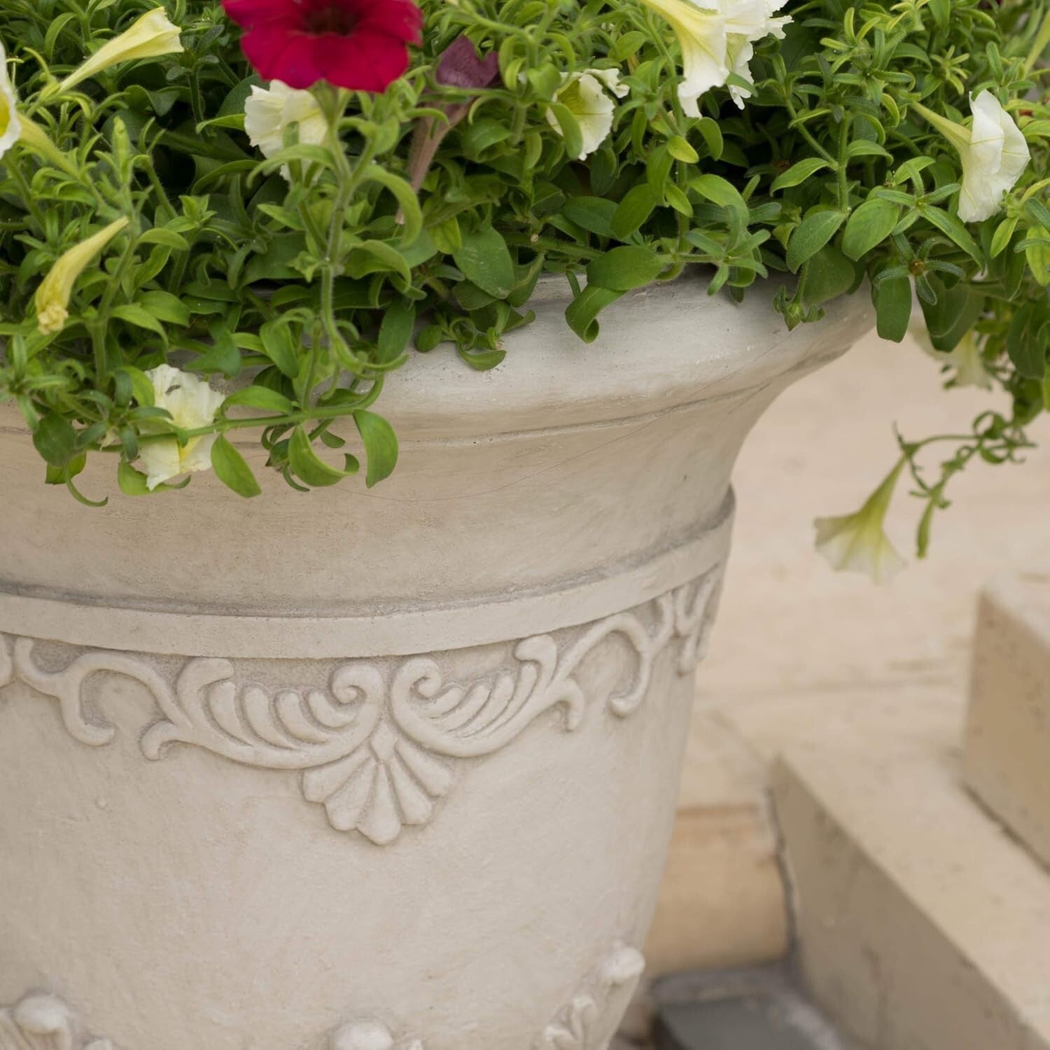Weather-Resistant 20" Moroccan Stone Planter Urn for Traditional Garden Elegance