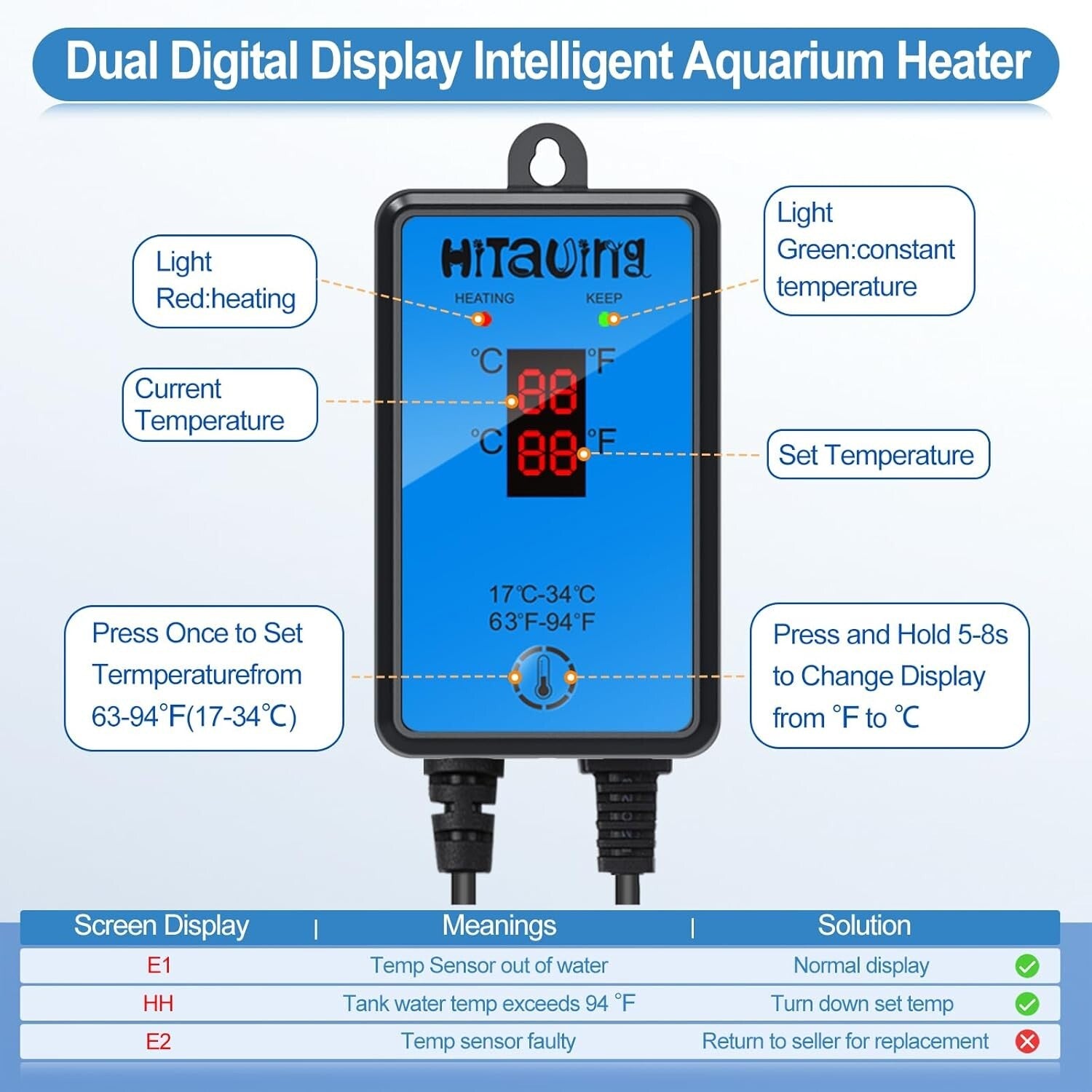 Smart Temperature Control Aquarium Heater 300W - Ideal for Freshwater/Saltwater