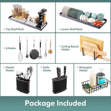 Load image into Gallery viewer, Adjustable Over Sink Dish Drying Rack - Stainless Steel 2-Tier Storage Solution