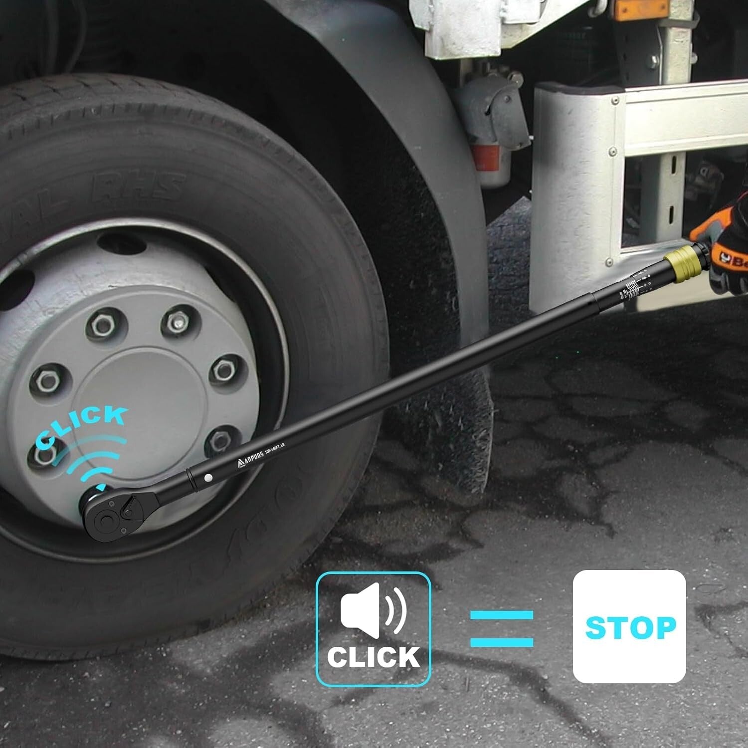 Durable Chrome Vanadium Steel Torque Wrench, 100-650 Ft-Lb, Dual-Direction Use