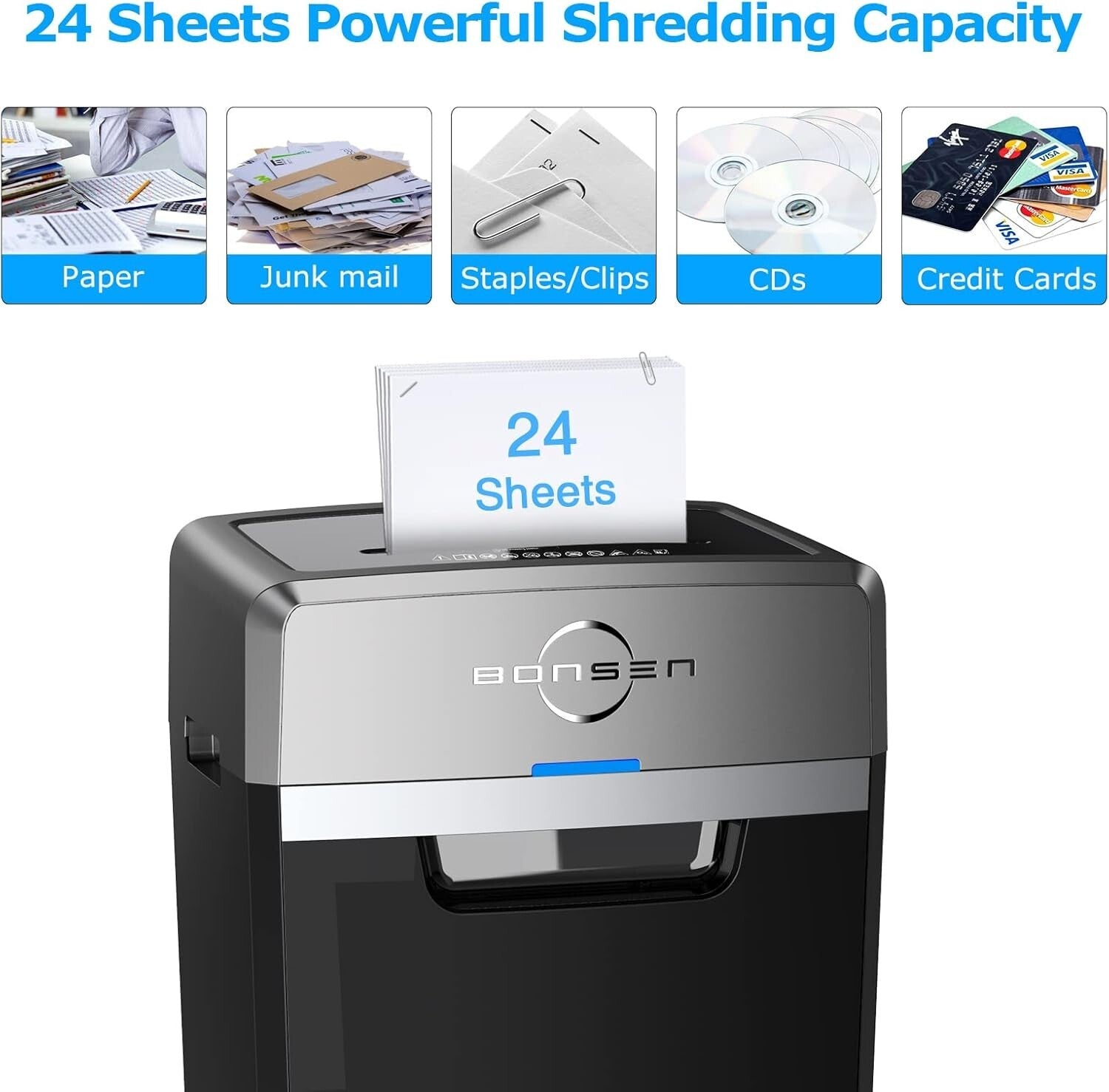 Efficient Office Heavy Duty Paper Shredder - 24 Sheets, Quiet, 9-Gallon Capacity
