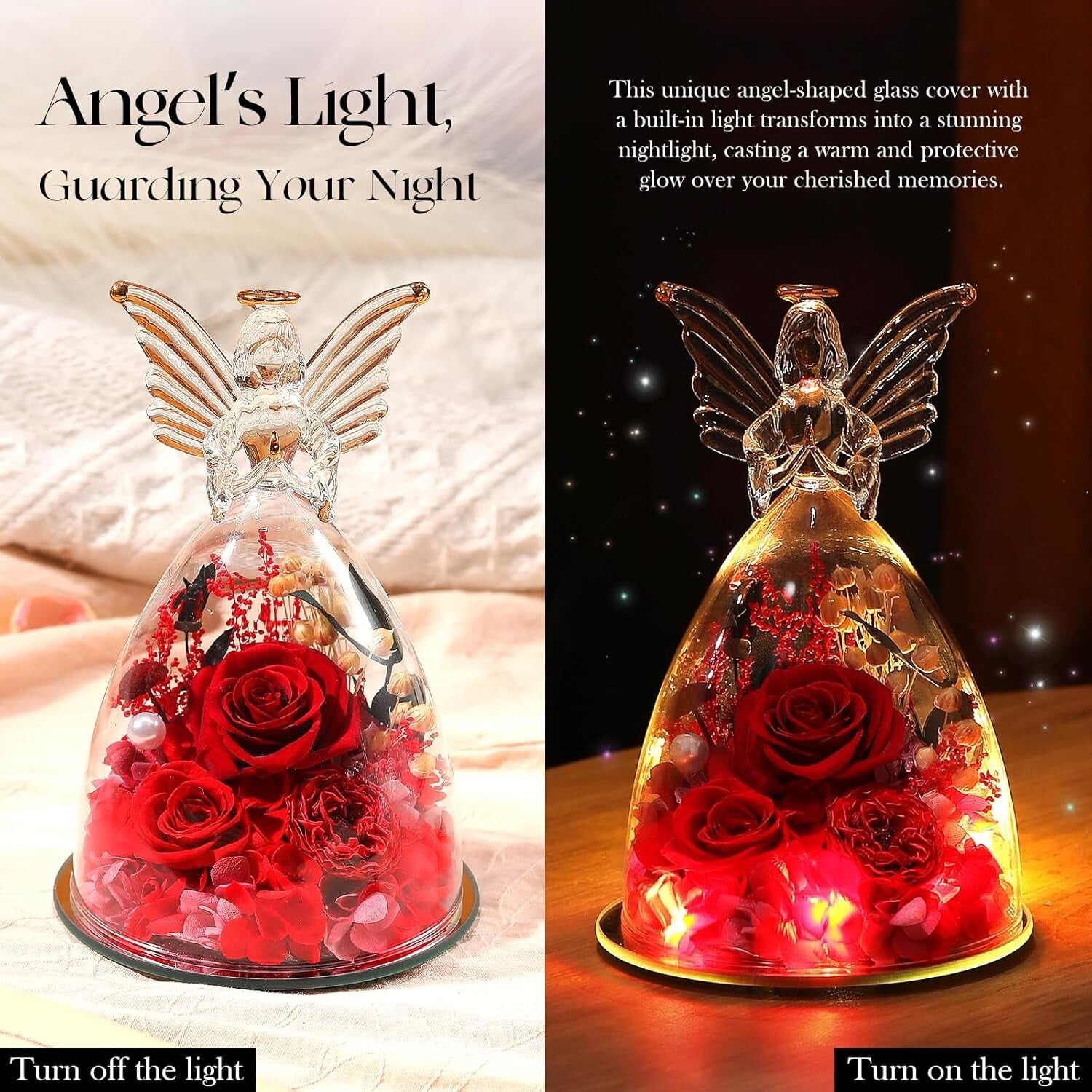 Chic Preserved Rose and Glass Angel Figurine - Timeless Gift for Loved Ones