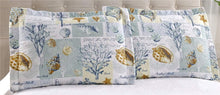 Load image into Gallery viewer, Reversible Ocean-Themed Full/Queen Quilt Set with Vintage Seashell Pillow Shams