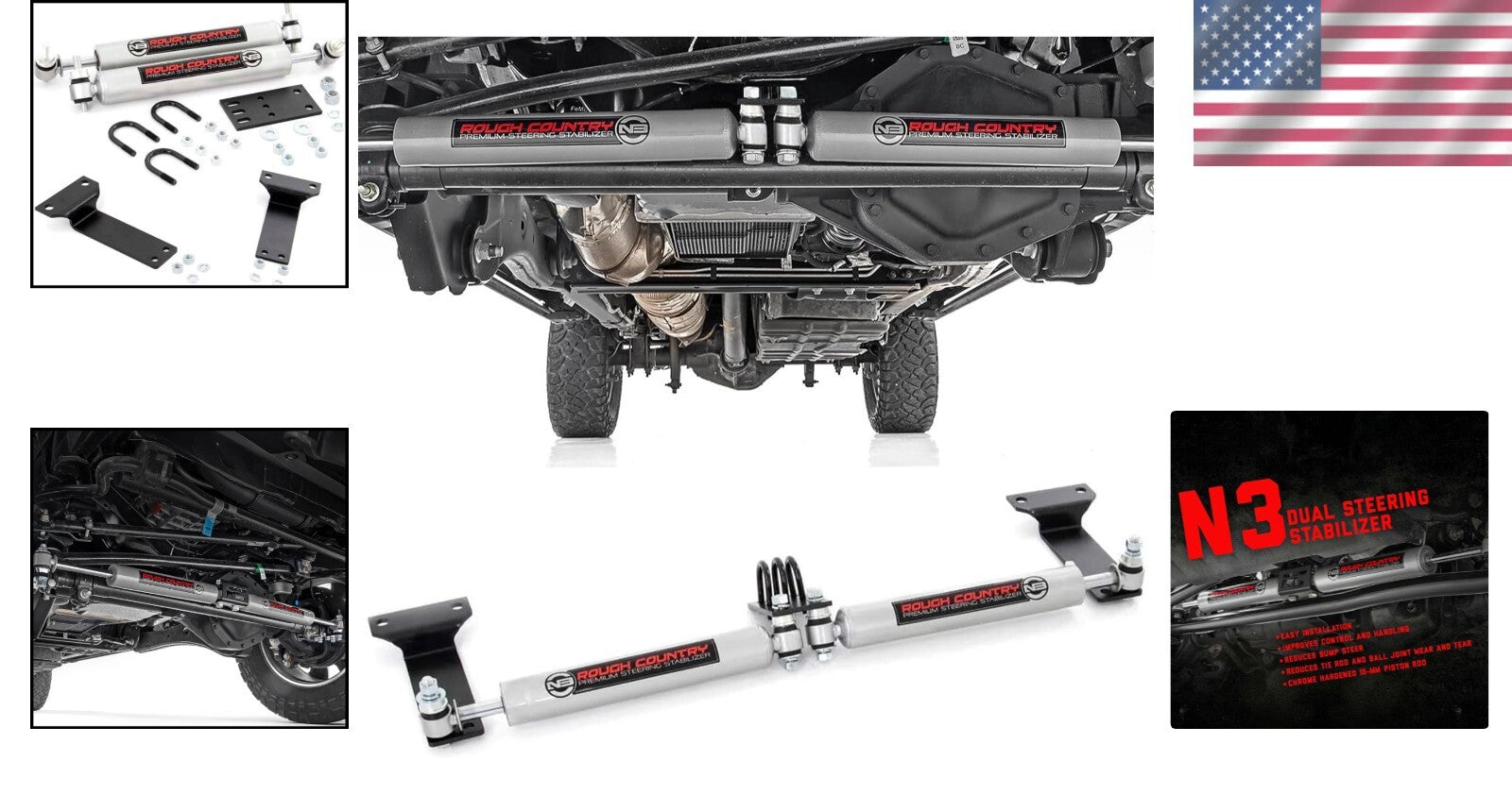 Aluminum Dual Steering Stabilizer for 1999-2004 Ford Super Duty 4WD - Bolt-On