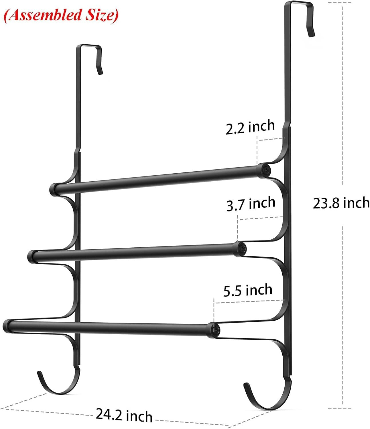 Durable 24.2” Over Door Towel Storage Rack with Hooks - Smart Bathroom Solution