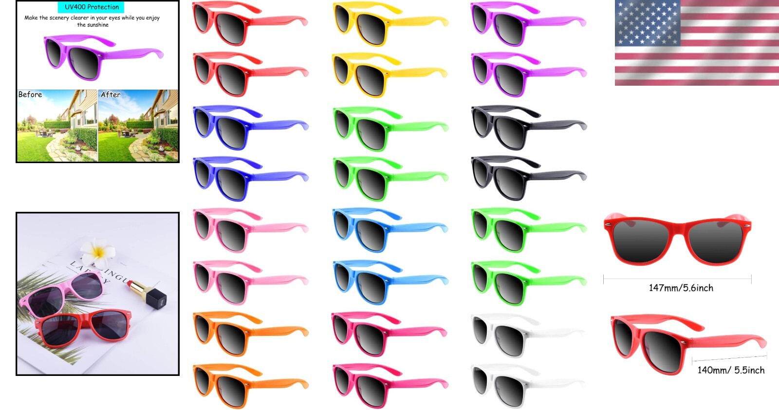Ergonomic Bulk Neon Party Sunglasses - Fun Gifts for Kids and Adults (96 Packs)