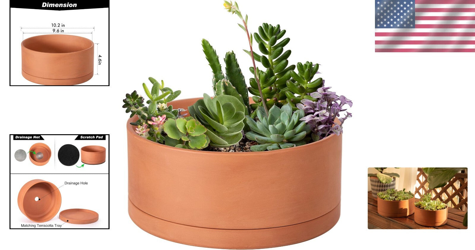 10-Inch Round Succulent Terracotta Pot with Drainage & Saucer – Elegant Choice