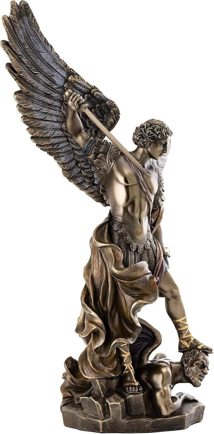 Premium 14.5-Inch St. Michael Statue - Hand-Painted Cold-Cast Bronze Collectible