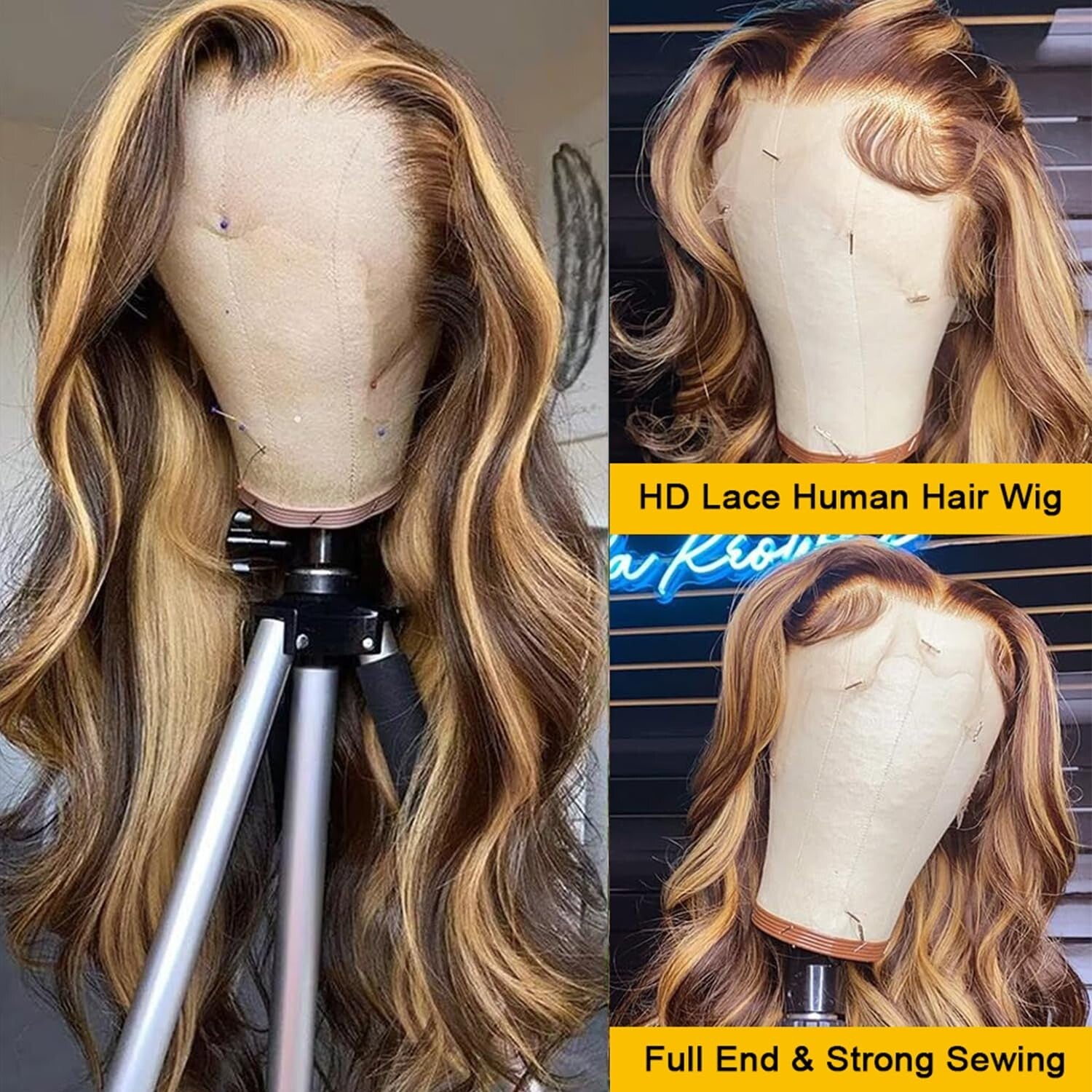 Vibrant Honey Blonde Ombre 30-inch Lace Wig - Pre-Plucked, Human Hair, Glueless