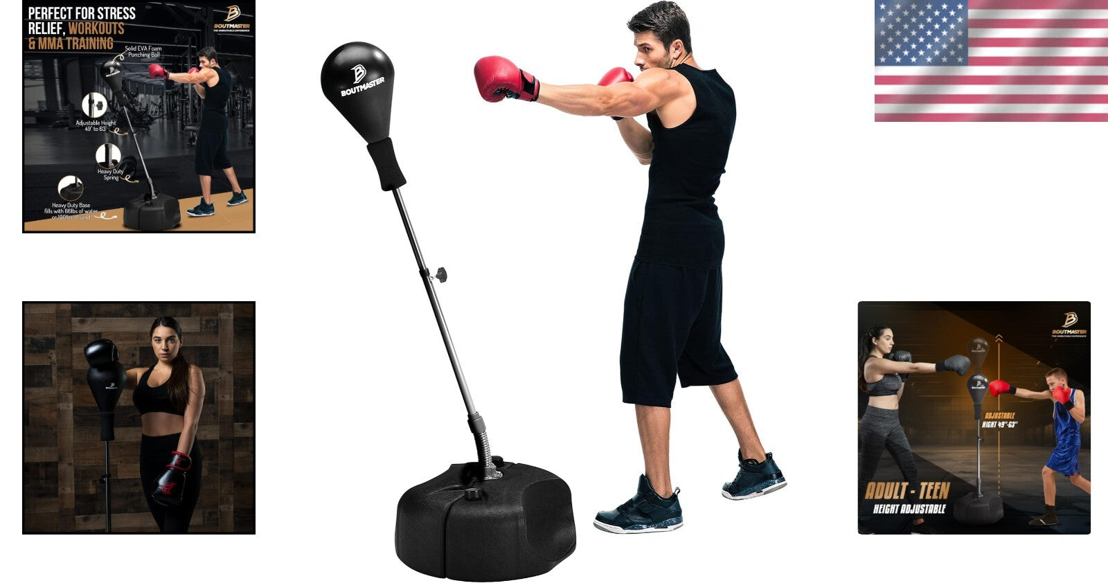 Adjustable Height Punching Bag with Stand for Teens & Adults - Stress Relief ...