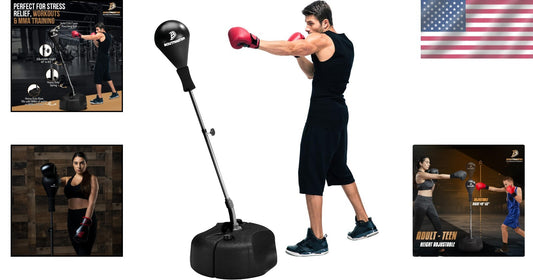 Adjustable Height Punching Bag with Stand for Teens & Adults - Stress Relief ...