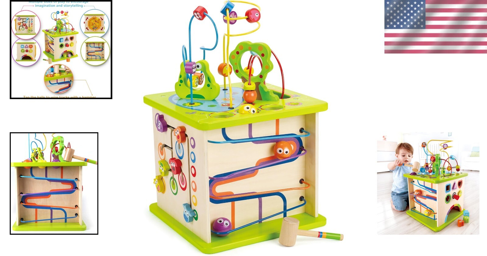 Country Critters Wooden Activity Cube - 5-Sided Learning Toy for Toddlers