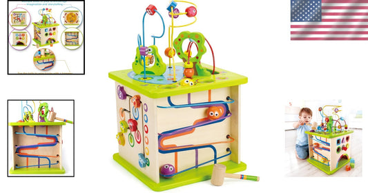 Country Critters Wooden Activity Cube - 5-Sided Learning Toy for Toddlers