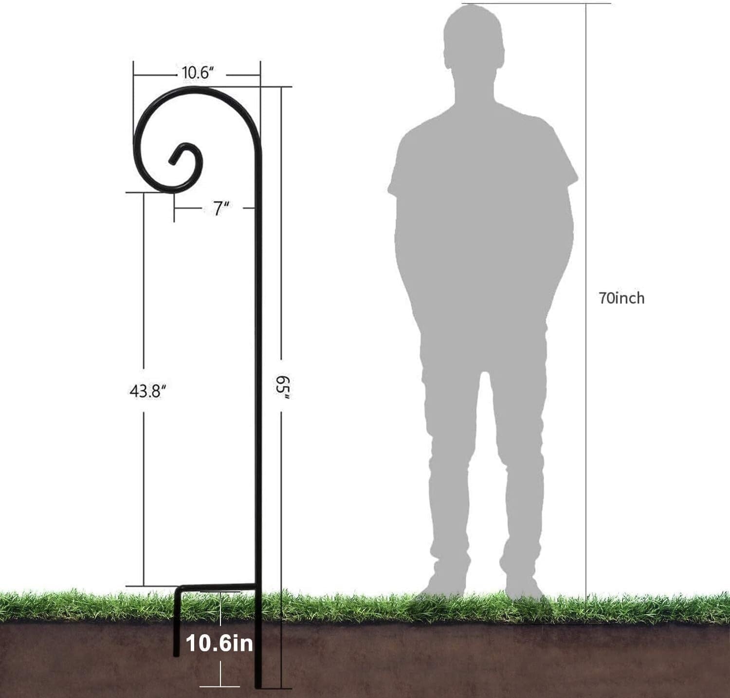 Elegant Black Heavy Duty Shepherd Hooks - 65 Inch Perfect for Outdoor Decor