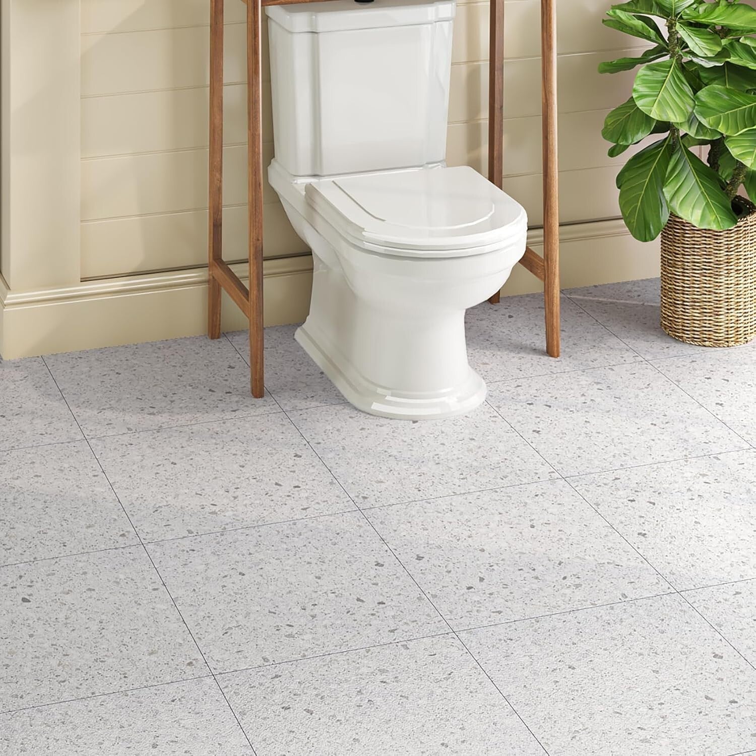 DIY-Friendly Waterproof White Granite Peel and Stick Floor Tiles 12x12 Size