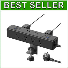 Load image into Gallery viewer, Flexible Desk Outlet Station: 12 USB and AC Ports with Clamp Mount - Black 6FT