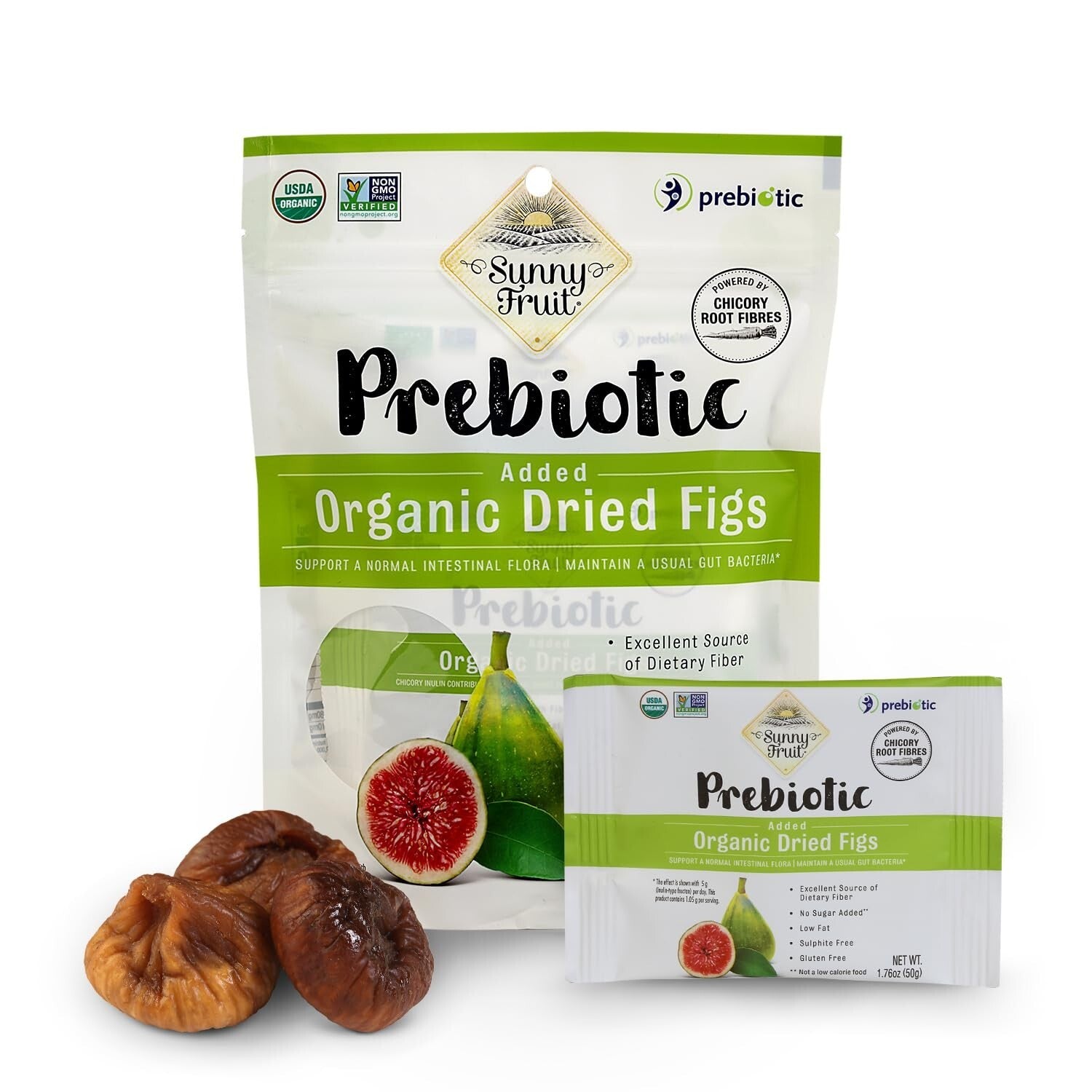 Delicious Sun-Dried Organic Figs with Chicory Fiber - 5 Convenient Snack Packs