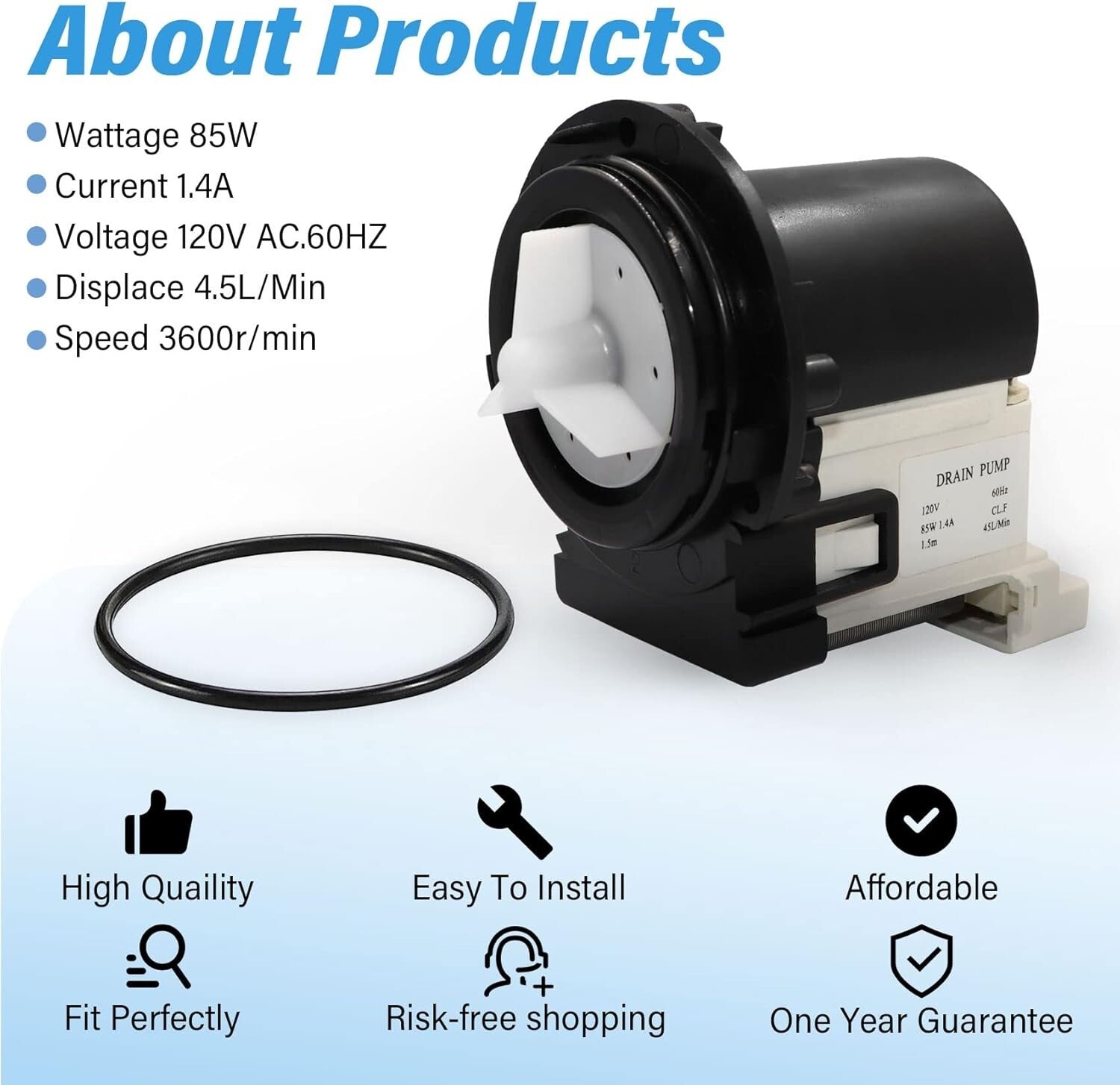 LG & Kenmore Washer Drain Pump Motor - Replaces AP5328388, 4681EA1007G, 45L/min