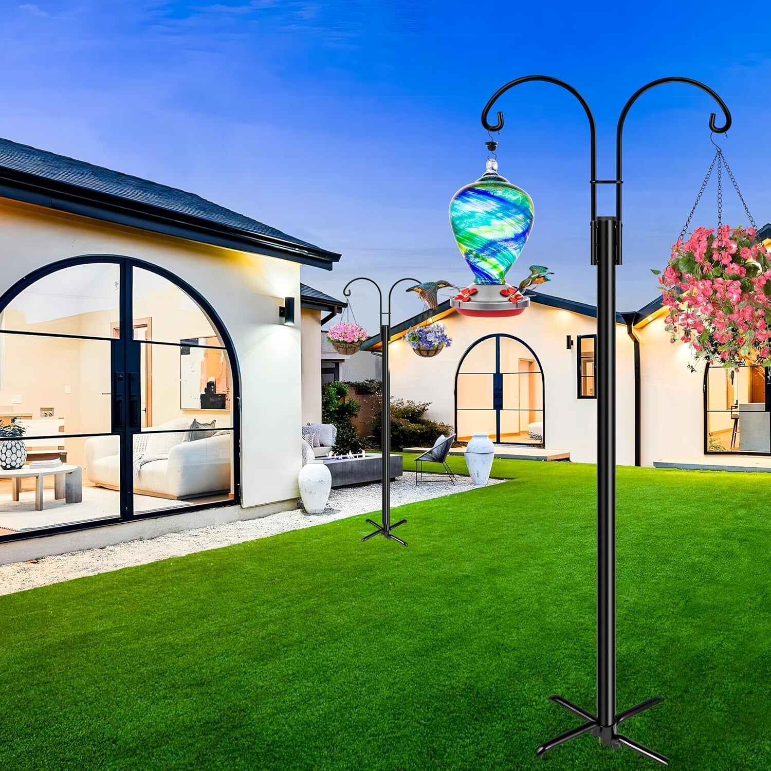 Adjustable Double Arm Garden Hooks - Versatile Support for Flower Baskets & More