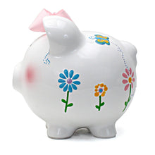 Load image into Gallery viewer, Vibrant Hand-Painted Ceramic Piggy Bank for Girls – 8-inch Flutter Flies Design