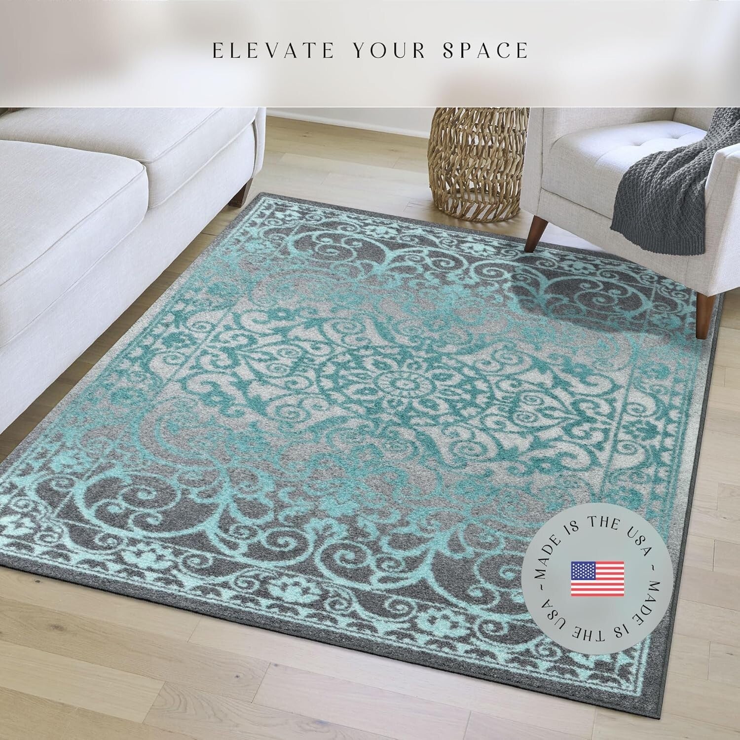 Stain-Resistant Blue/Grey Rug 5'x7' - Non-Slip & Stylish for Indoor Spaces