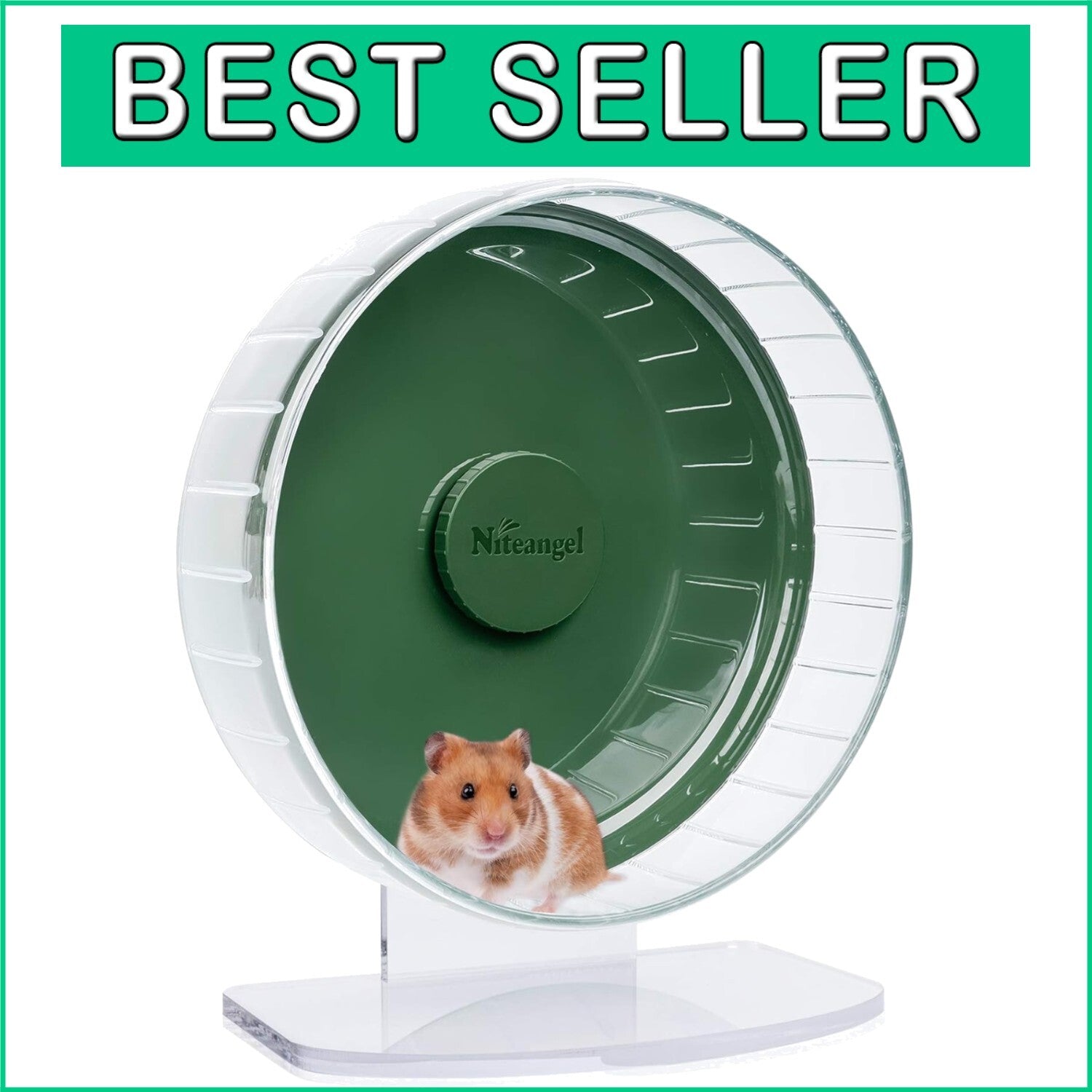 Durable Dark Green Hamster Exercise Wheel - Quiet Spinner with Adjustable Stand