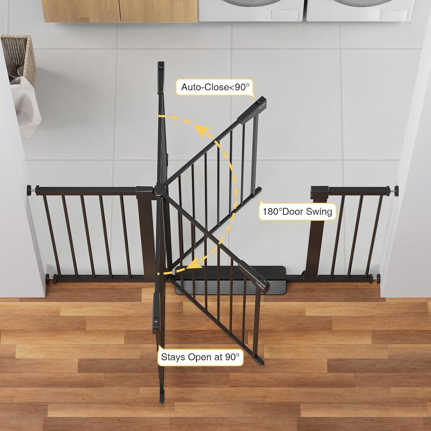 Automatic Closing Baby Gate for Stairs - Metal Dog Gate with Double Lock Safety