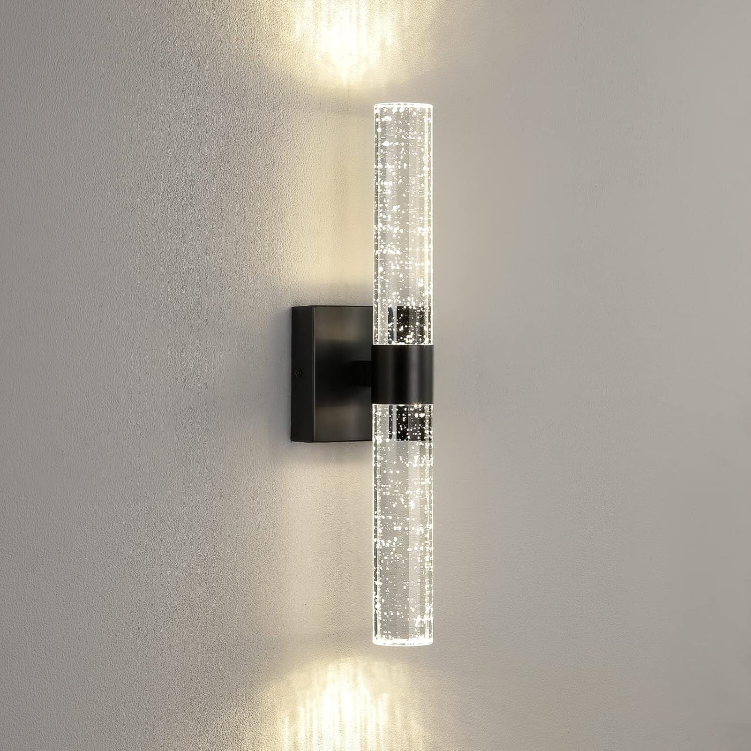16W Black and Crystal LED Wall Sconce Set - Sophisticated Illumination for Home
