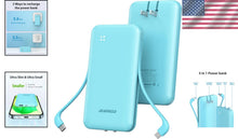 Load image into Gallery viewer, 10000mAh Portable Charger with Built-in Cables &amp; AC Wall Plug - Fast Charging