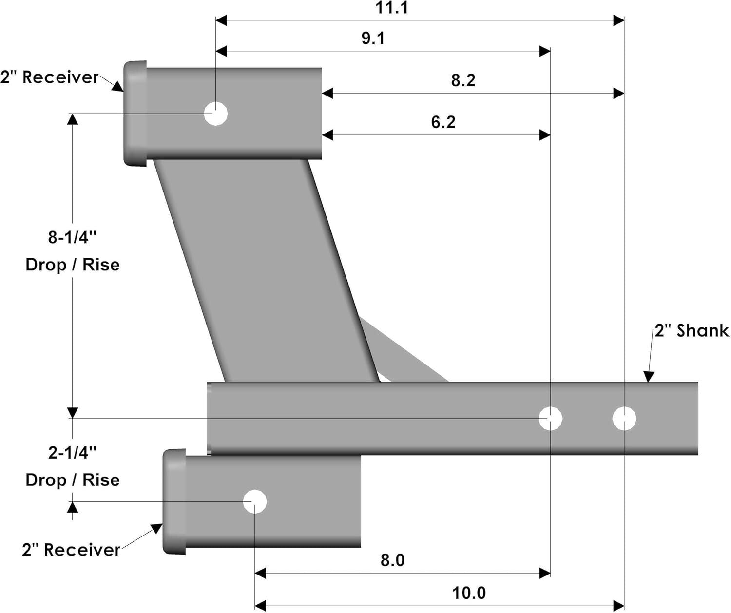 Dual Hitch Extender with 7500lb Capacity - Adjustable Rise/Drop, 2 Receiver