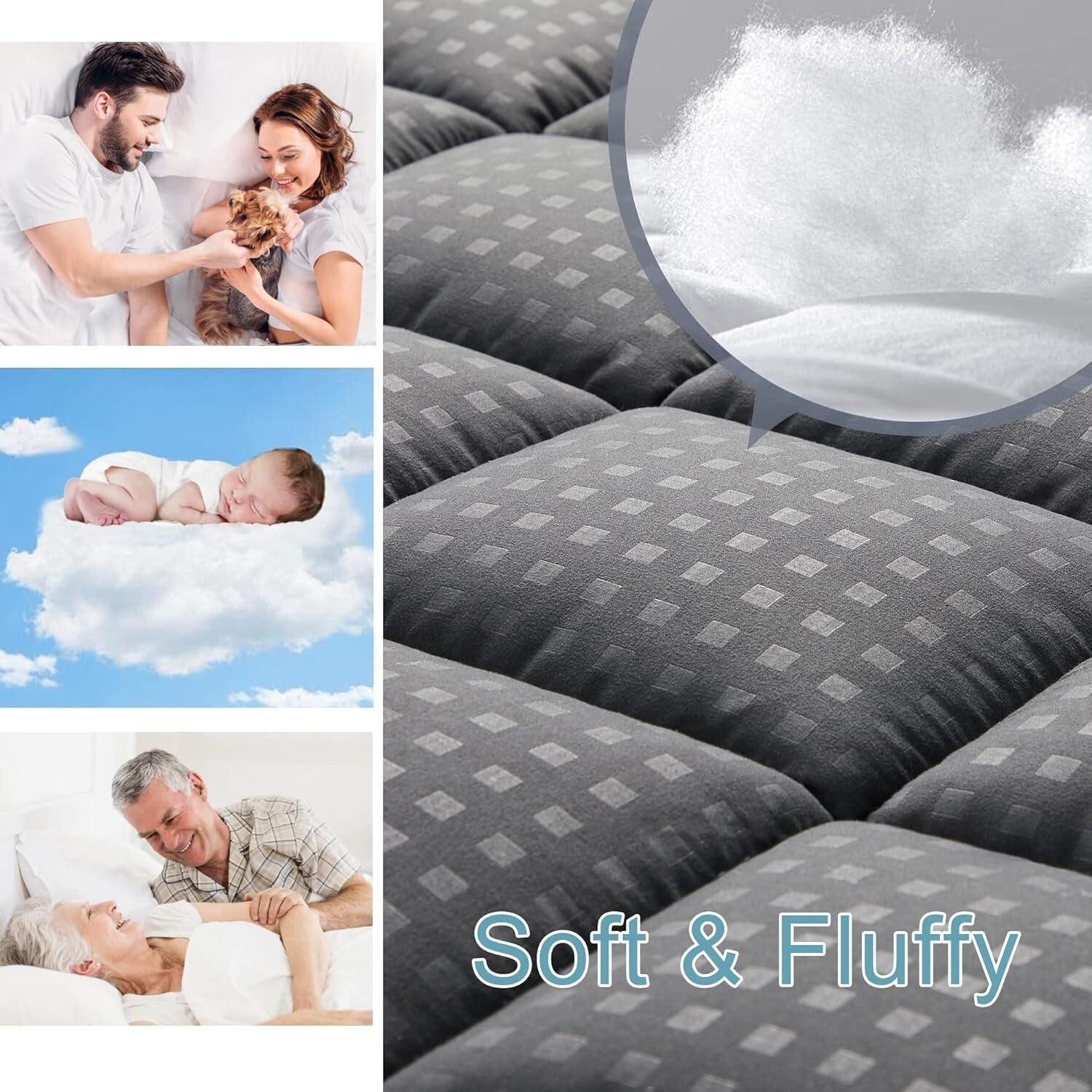 Fluffy Quilted King Mattress Pad - Cooling Microfiber with 21" Deep Pocket