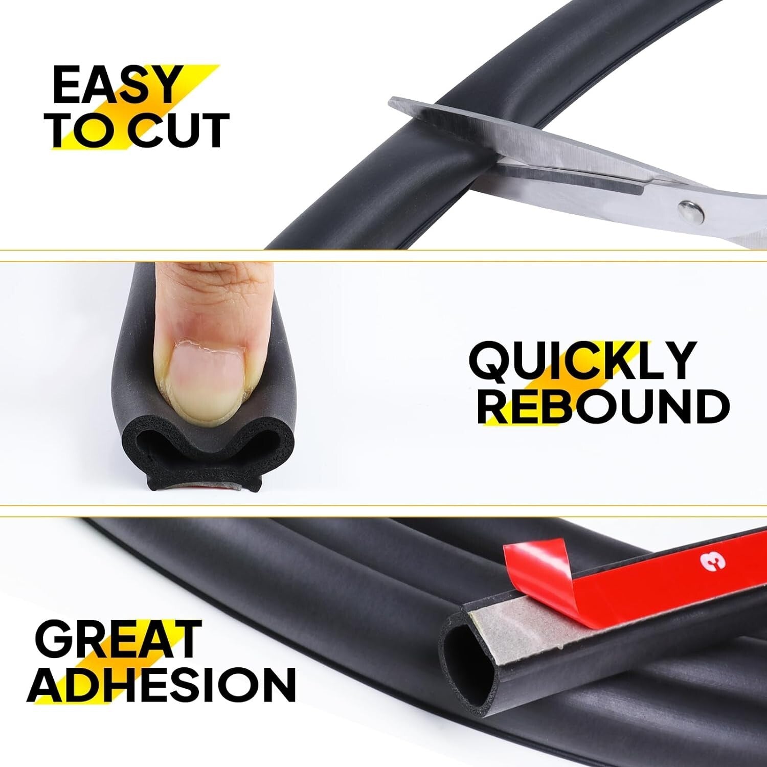 Self-Adhesive Rubber Weatherstrip 1/2x7/16 for Soundproofing and Insulation