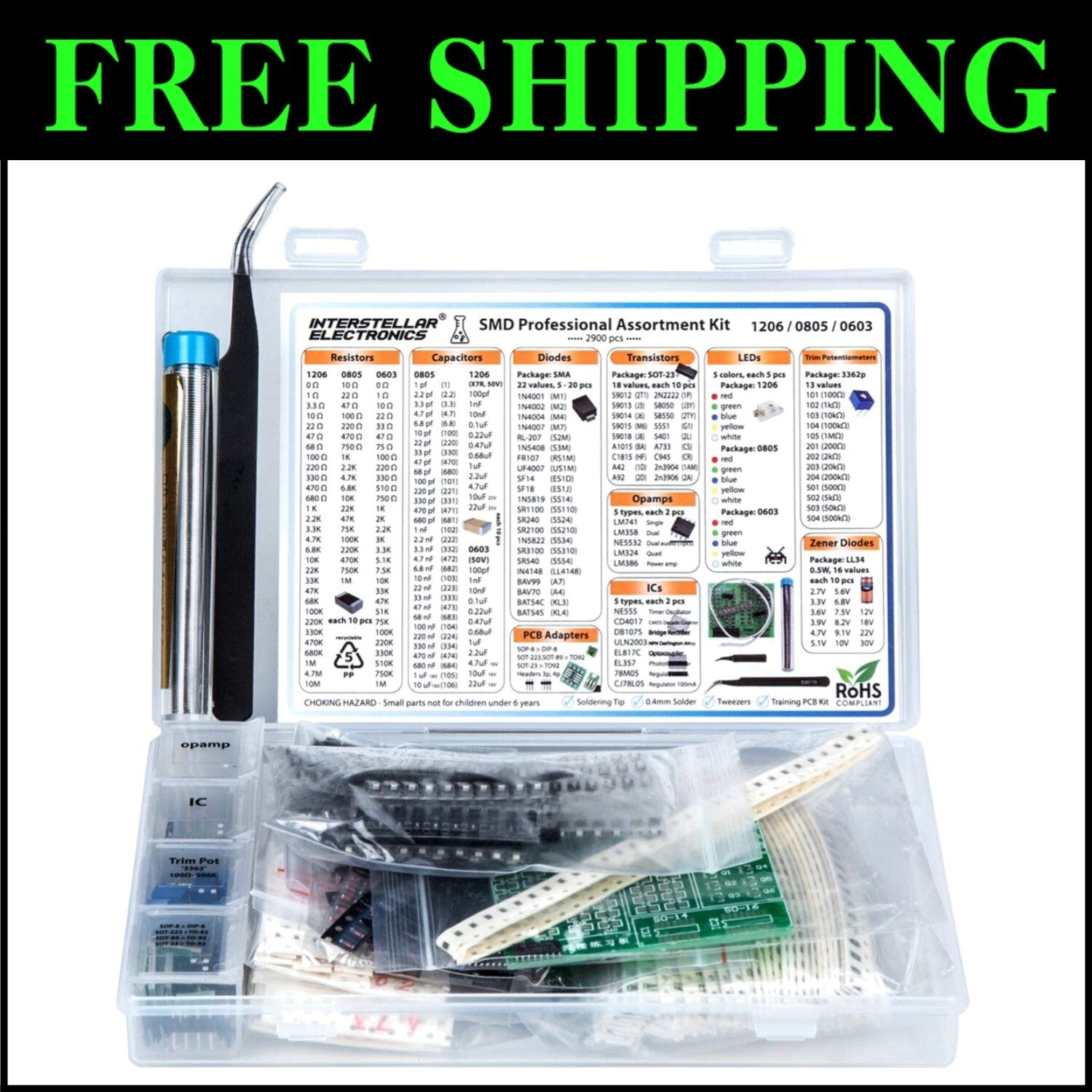 Professional SMD Resistor, Capacitor & Diode Kit - 2900 Pieces for All Projects