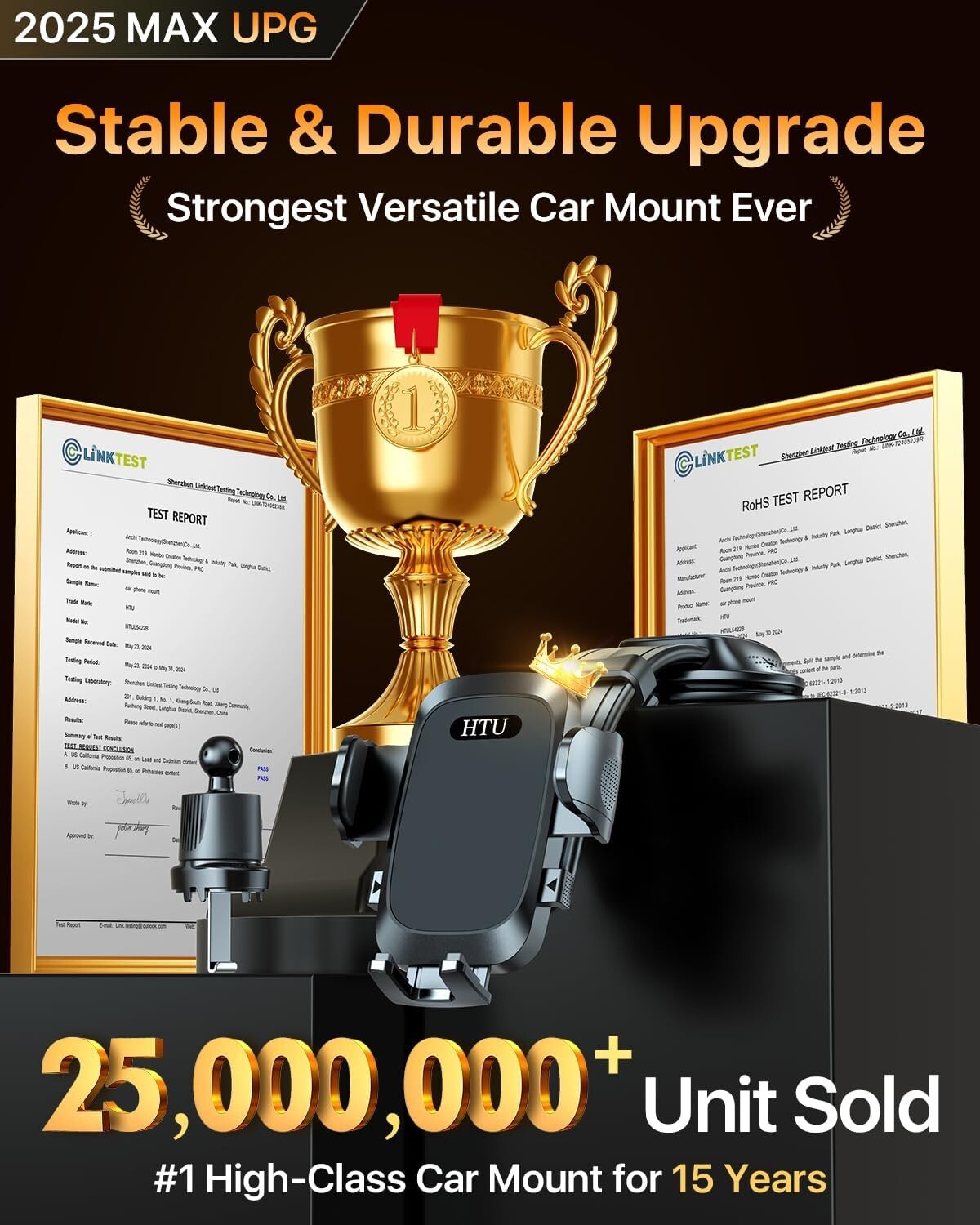 4-in-1 Universal Car Phone Mount - Suction Cup & Vent Clip for Optimal Stability