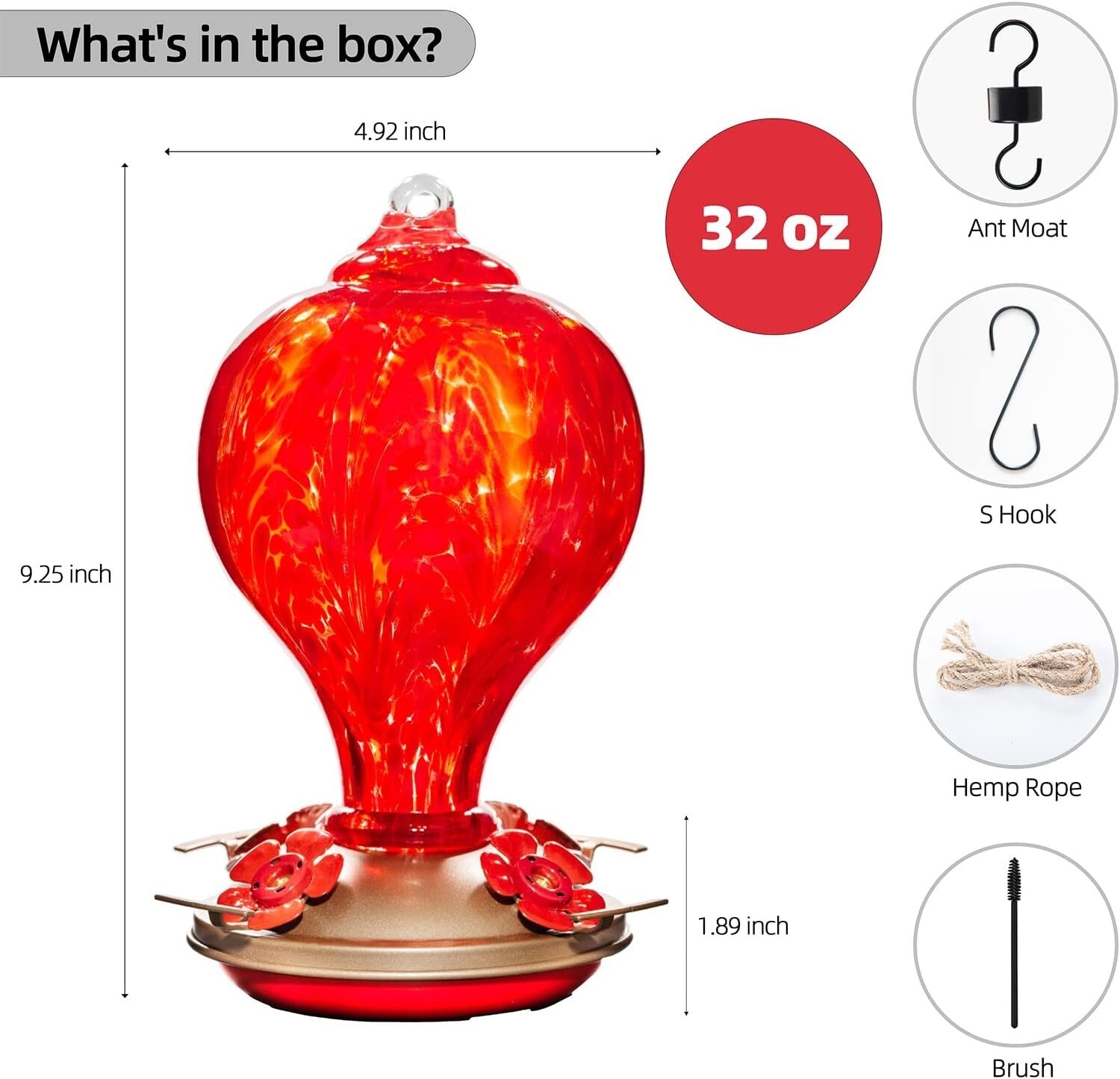 Artistic Hummingbird Feeders - 34oz & 32oz, Ant-Proof, Vibrant Red Design