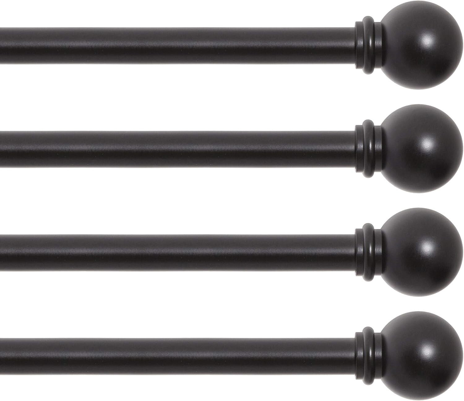Durable Black Extendable Curtain Rods, 5/8" diameter, 4 Pack for Window Decor