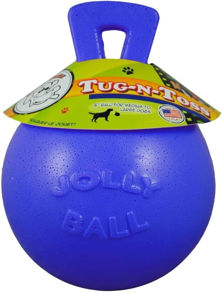 Jolly Ball Tug-N-Toss Dog Toy - 10-Inch Blue Fun for Large and Extra-Large Dogs